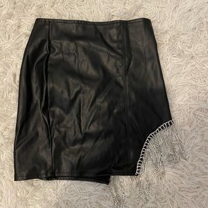 Leather Skirt with Rhinestone Slit